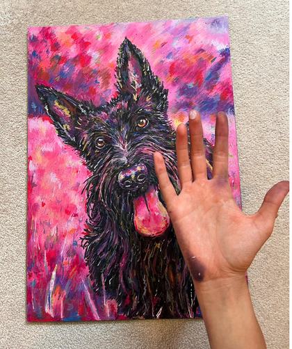 A hand resting on an A3 portrait, showing how large the piece actually is